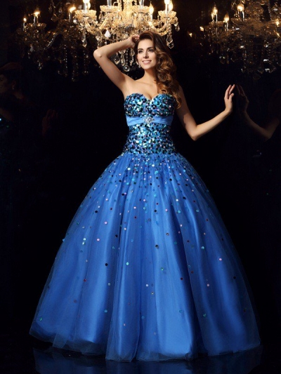 Ball Gown Sweetheart Beading Sleeveless Long Satin Quinceanera Dresses [50722]