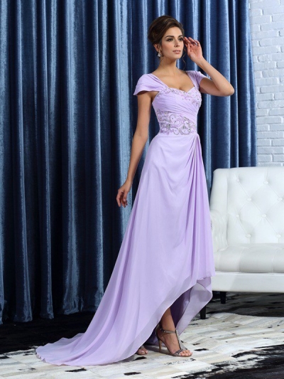 A-Line/Princess Straps Beading Sleeveless High Low Chiffon Mother of the Bride Dresses [50894]