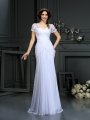 Sheath/Column V-neck Lace Short Sleeves Long Chiffon Wedding Dresses