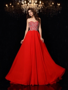 A-Line/Princess Sweetheart Beading Sleeveless Long Chiffon Dresses