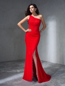 Trumpet/Mermaid One-Shoulder Sleeveless Long Lace Dresses