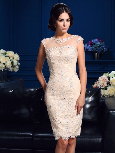 Sheath/Column Sheer Neck Lace Sleeveless Short Lace Mother of the Bride Dresses [60094]