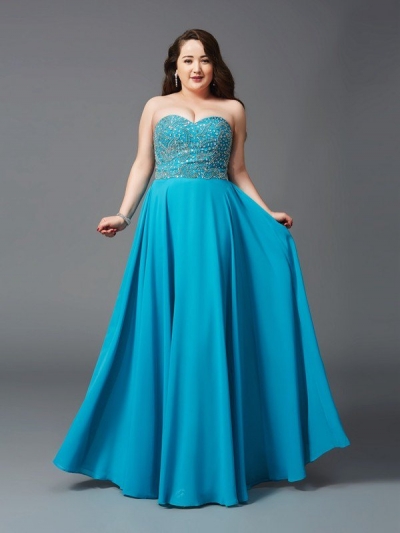 A-Line/Princess Sweetheart Beading Sleeveless Long Chiffon Plus Size Dresses [60640]