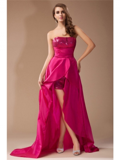 A-Line/Princess Strapless Sequin Lace Sleeveless High Low Taffeta Dresses [N13HDRESS14]