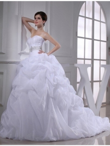 Ball Gown Beading Sweetheart Sleeveless Long Organza Wedding Dresses