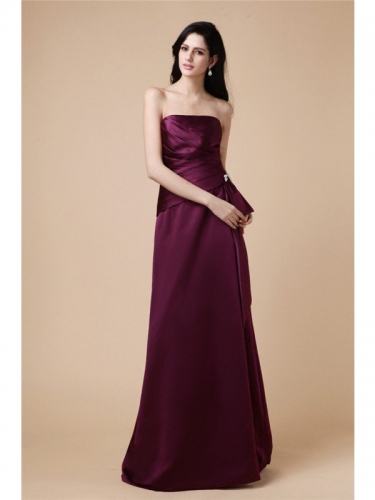 A-Line/Princess Strapless Sleeveless Beading Pleats Long Satin Dresses