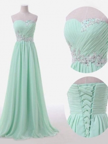 A-Line/Princess Sleeveless Sweetheart Floor-Length Beading Chiffon Bridesmaid Dresses