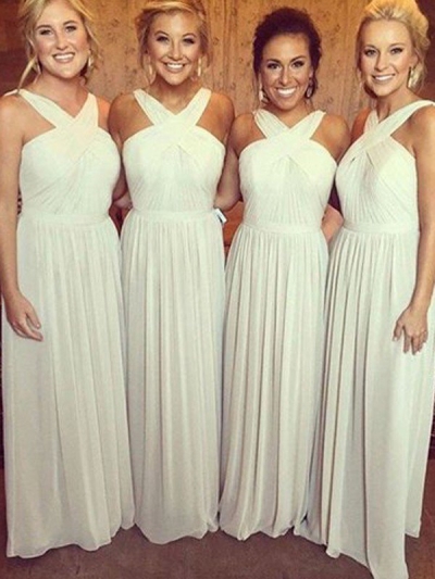 A-Line/Princess Halter Sleeveless Floor-Length Chiffon Bridesmaid Dresses