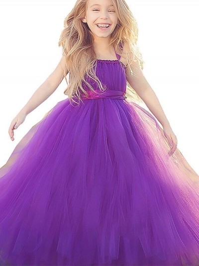 Ball Gown Straps Sleeveless Bowknot Floor-Length Tulle Flower Girl Dresses [PO16033PO838]