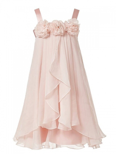 A-Line/Princess Sleeveless Straps Hand-Made Flower Chiffon Floor-Length Flower Girl Dresses