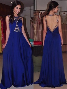 A-Line/Princess Bateau Sleeveless Sweep/Brush Train Beading Chiffon Dresses