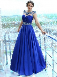 A-Line/Princess Bateau Sleeveless Floor-Length Beading Chiffon Dresses