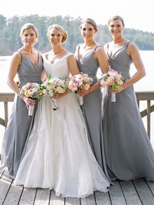 A-Line/Princess V-neck Sleeveless Floor-Length Chiffon Bridesmaid Dresses