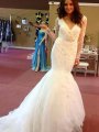 Trumpet/Mermaid Beading Tulle Long Sleeves Court Train V-neck Wedding Dresses