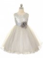 Ball Gown Jewel Sleeveless Hand-Made Flower Long Organza Dresses