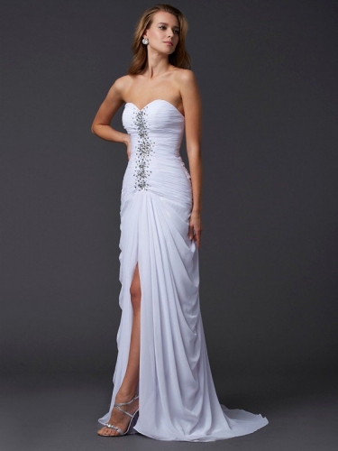 Sheath/Column Sweetheart Sleeveless Long Beading Chiffon Dresses