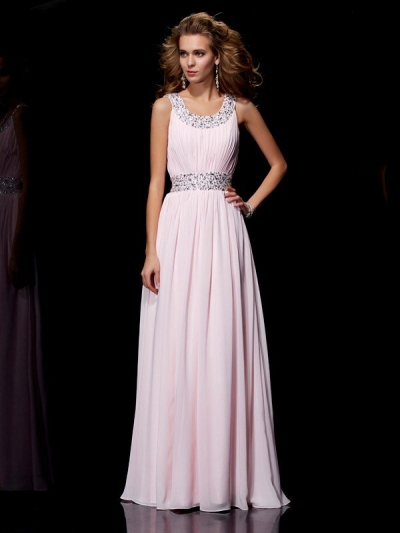 A-Line/Princess Scoop Sleeveless Beading Long Chiffon Dresses [40068]