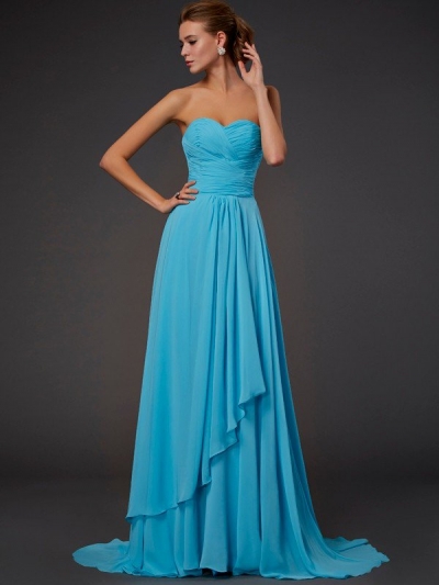 A-Line/Princess Sweetheart Sleeveless Pleats Long Chiffon Dresses [40178]