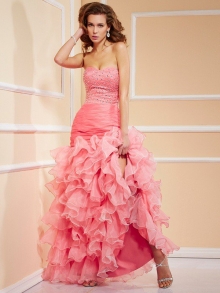 Trumpet/Mermaid Sweetheart Sleeveless Ruffles High Low Organza Dresses