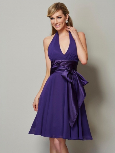 A-Line/Princess Halter Sleeveless Short Chiffon Bridesmaid Dresses [40456]