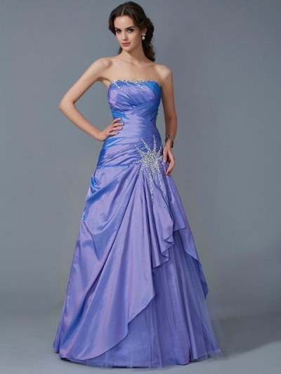 Ball Gown Strapless Sleeveless Beading Long Taffeta Quinceanera Dresses [40640]