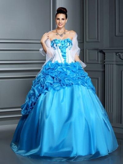 Ball Gown Sweetheart Ruffles Sleeveless Long Satin Quinceanera Dresses [50718]