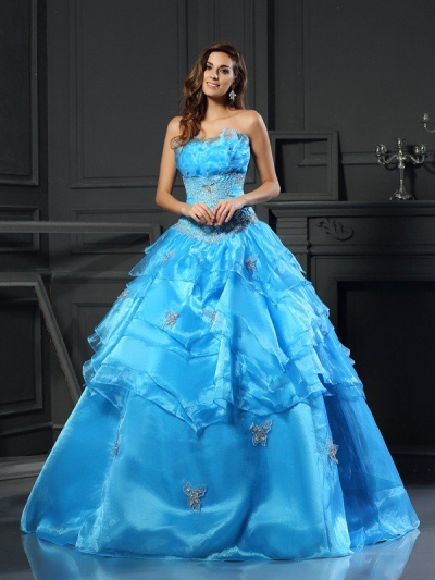 Ball Gown Sweetheart Beading Sleeveless Long Organza Quinceanera Dresses [50725]