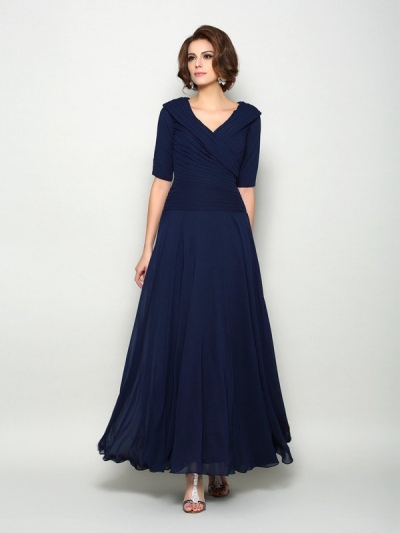 A-Line/Princess V-neck 1/2 Sleeves Long Chiffon Mother of the Bride Dresses [50874]