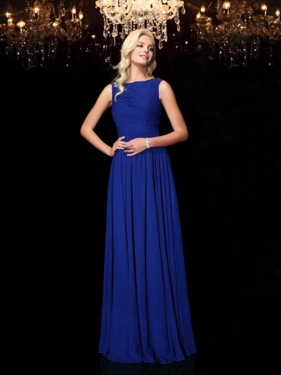 A-Line/Princess Bateau Rhinestone Sleeveless Long Chiffon Dresses [60442]