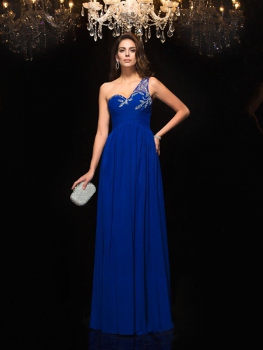 A-Line/Princess One-Shoulder Beading Sleeveless Long Chiffon Dresses