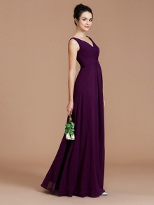 A-Line/Princess V-neck Sleeveless Ruched Floor-Length Chiffon Bridesmaid Dresses