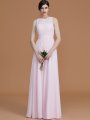 A-Line/Princess Jewel Sleeveless Floor-Length Ruched Chiffon Bridesmaid Dresses