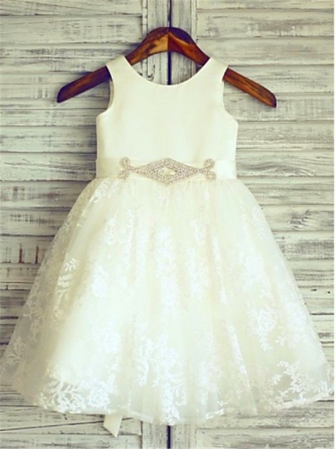 A-line/Princess Scoop Sash/Ribbon/Belt Sleeveless Floor-Length Lace Flower Girl Dresses