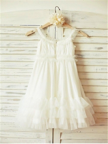 A-line/Princess Straps Sleeveless Ruffles Floor-Length Chiffon Flower Girl Dresses