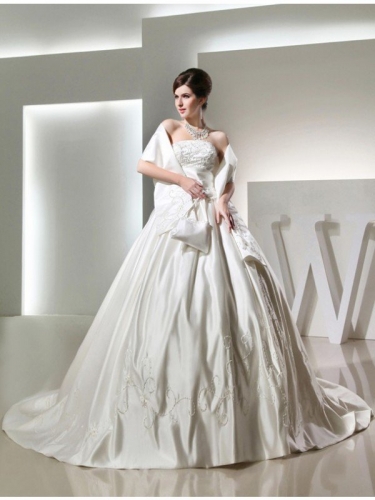 Ball Gown Beading Long Strapless Sleeveless Satin Wedding Dresses