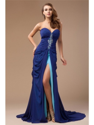 Sheath/Column Sweetheart Beading Sleeveless Long Chiffon Dresses