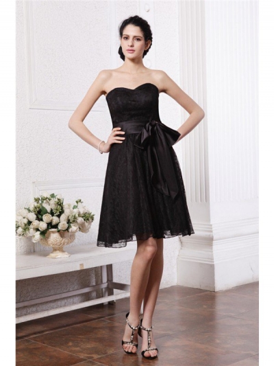 A-Line/Princess Sweetheart Sleeveless Sash Short Lace Bridesmaid Dresses [N13ZYDRESS179]