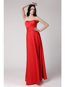 A-Line/Princess Strapless Sleeveless Pleats Long Elastic Woven Satin Bridesmaid Dresses