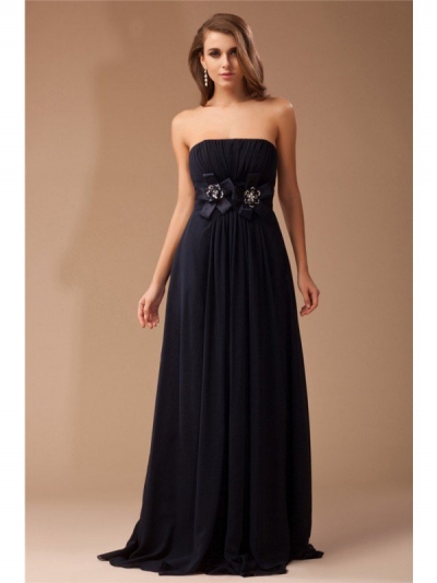 Sheath/Column Strapless Sleeveless Ruffles Long Beading Chiffon Elastic Woven Satin Dresses [N13ZYDRESS85]