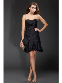 A-Line/Princess Strapless Ruffles Sleeveless Short Taffeta Cocktail Dresses