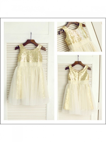 A-Line/Princess Scoop Sleeveless Sequin Long Sequins Flower Girl Dresses