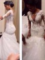 Trumpet/Mermaid V-neck Long Sleeves Lace Floor-Length Tulle Wedding Dresses