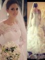 Trumpet/Mermaid Scoop Long Sleeves Lace Court Train Tulle Wedding Dresses