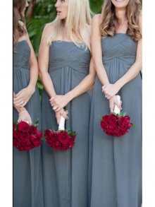 A-Line/Princess Sleeveless Strapless Ruched Floor-Length Chiffon Bridesmaid Dresses