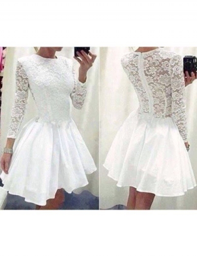 A-Line/Princess Long Sleeves Scoop Lace Chiffon Short/Mini Dresses [PO16033PO685]