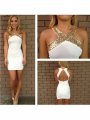 A-Line/Princess Sleeveless Halter Beading Satin Short/Mini Dresses