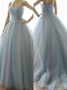 Ball Gown Sleeveless Sweetheart Beading Floor-Length Tulle Dresses