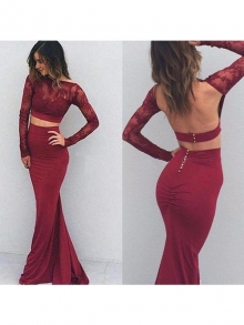 Trumpet/Mermaid Bateau Spandex Long Sleeves Floor-Length Dresses