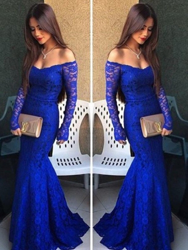 Trumpet/Mermaid Off-the-Shoulder Long Sleeves Lace Floor-Length Dresses