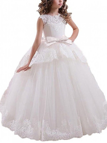 Ball Gown Sleeveless Scoop Sash/Ribbon/Belt Floor-Length Tulle Flower Girl Dresses